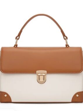 Structured Two-Tone Satchel in Tan and Cream